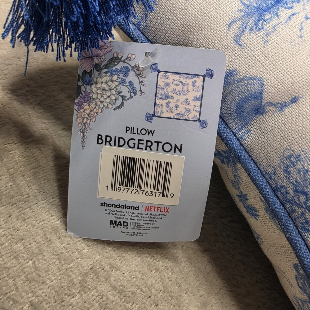 Bridgerton Toile Throw Pillow Blue White Garden Tassel Cushion 10" x 10" Dating - Picture 13 of 16